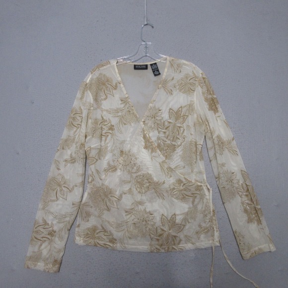 New York & Company Tops - Vintage New York  & Co Top XL Floral Sheer Y2K Fairy‎ Wrap Forrest Coquette USA